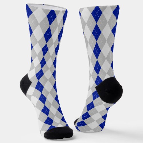 MIDNIGHT BLUE  GREY Argyle Pattern Socks