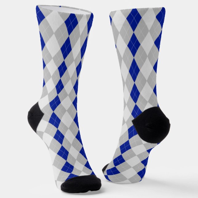 MIDNIGHT BLUE & GREY Argyle Pattern Socks (Angled)