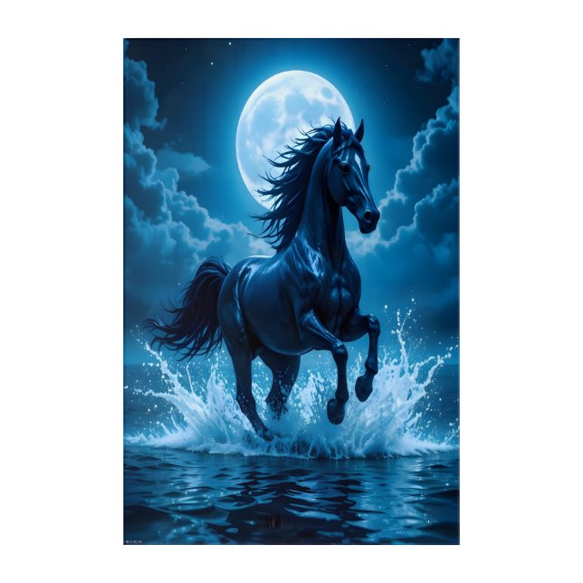 Midnight Blue Horse Moon Wall Art | Gift Decor (Front)