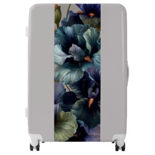 Midnight Blue Iris Flowers Luggage – Elegant Dark