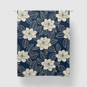 Midnight Blue Ivory Magnolia Modern Floral Blackout Curtains