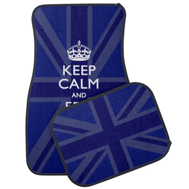 Midnight Blue Keep Calm and Your Text Union Jack Car Mat (Set)