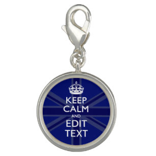 Midnight Blue Keep Calm and Your Text Union Jack Charm