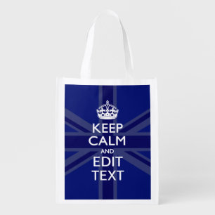 Midnight Blue Keep Calm and Your Text Union Jack Grocery Bag