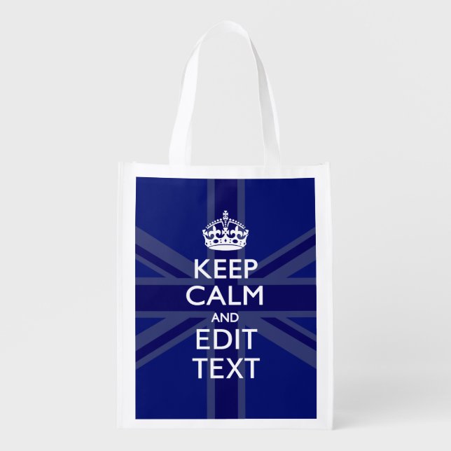 Midnight Blue Keep Calm and Your Text Union Jack Grocery Bag (Front)