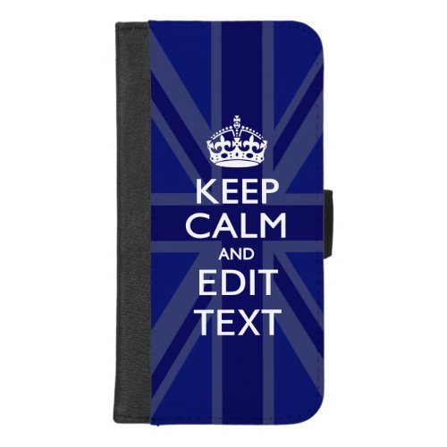Midnight Blue Keep Calm and Your Text Union Jack iPhone 87 Plus Wallet Case