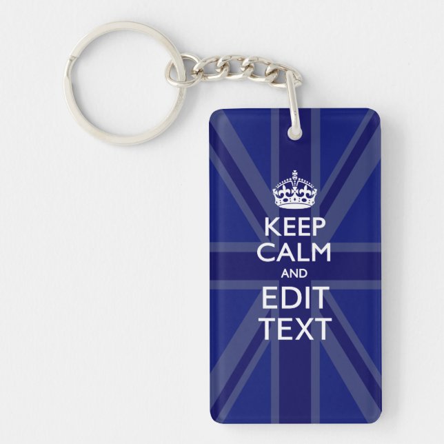 Midnight Blue Keep Calm and Your Text Union Jack Keychain (Front)