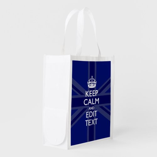 Midnight Blue Keep Calm and Your Text Union Jack Reusable Grocery Bag