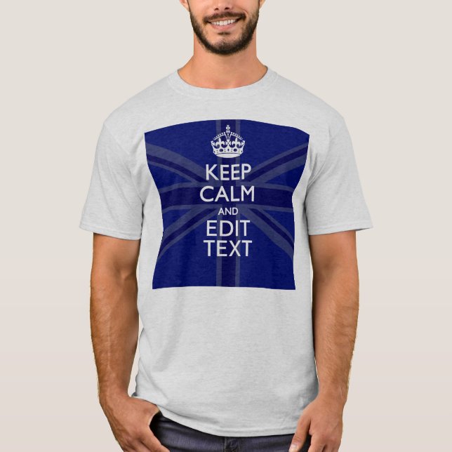 Midnight Blue Keep Calm and Your Text Union Jack T-Shirt (Front)