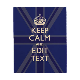 Midnight Blue Keep Calm and Your Text Union Jack Wood Wall Decor