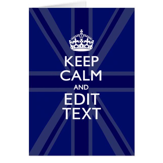 Midnight Blue Keep Calm Get Your Text Union Jack Cards (Front)