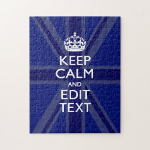 Midnight Blue Keep Calm Get Your Text Union Jack Jigsaw Puzzle