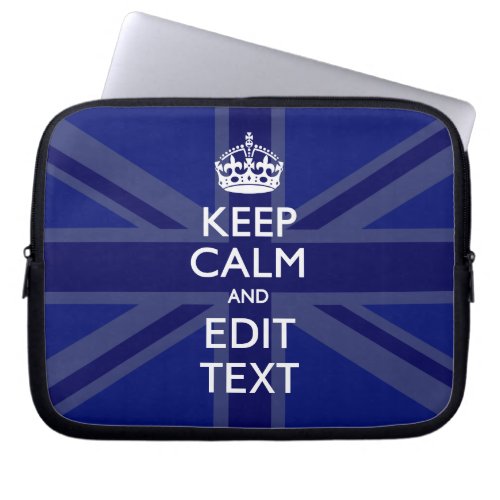 Midnight Blue Keep Calm Get Your Text Union Jack Laptop Sleeve