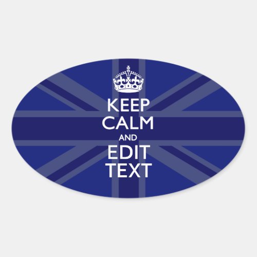 Midnight Blue Keep Calm Get Your Text Union Jack Oval Sticker