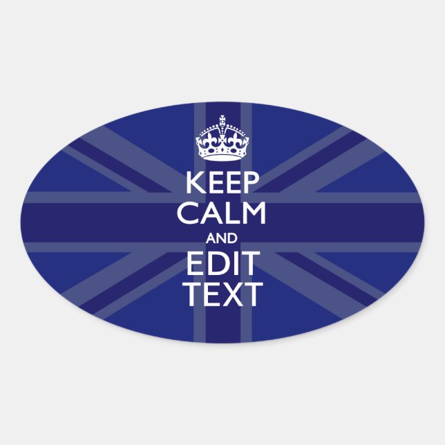 Midnight Blue Keep Calm Get Your Text Union Jack Oval Sticker (Front)