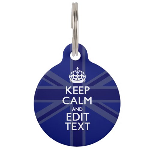 Midnight Blue Keep Calm Get Your Text Union Jack Pet Name Tag