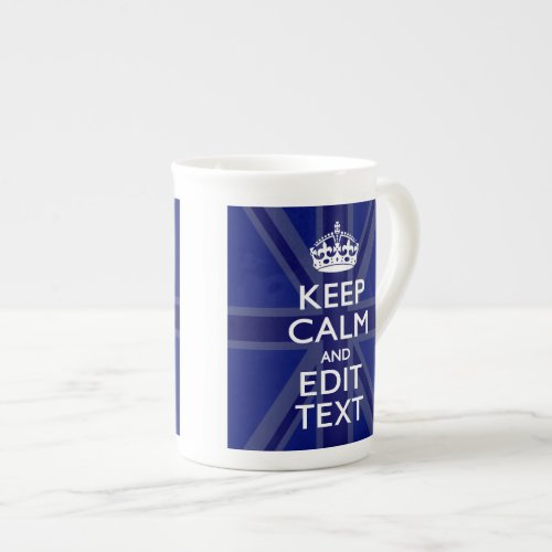 Midnight Blue Keep Calm Have Your Text Union Jack Bone China Mug