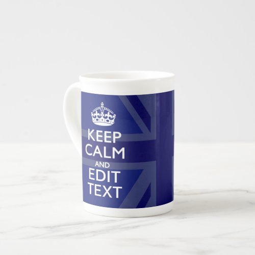 Midnight Blue Keep Calm Have Your Text Union Jack Bone China Mug