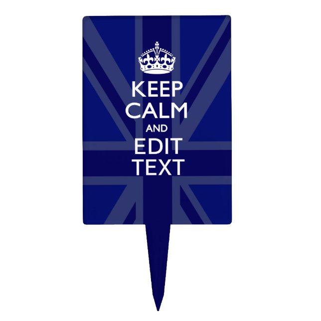 Midnight Blue Keep Calm Have Your Text Union Jack Cake Topper (Front)