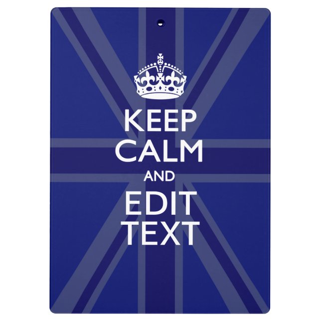 Midnight Blue Keep Calm Have Your Text Union Jack Clipboard (Back)
