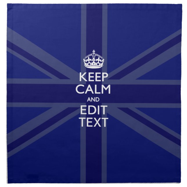 Midnight Blue Keep Calm Have Your Text Union Jack Cloth Napkin (Front)