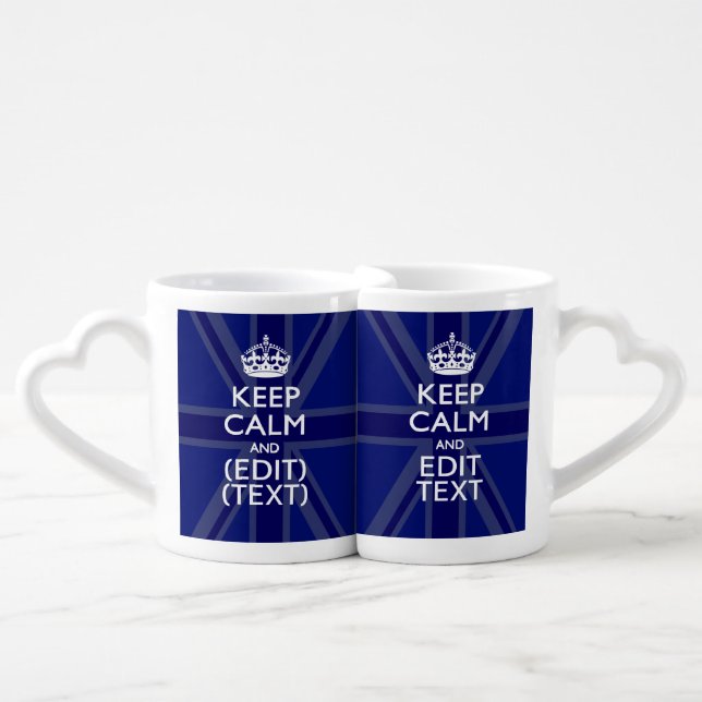 Midnight Blue Keep Calm Have Your Text Union Jack Coffee Mug Set (Front Nesting)