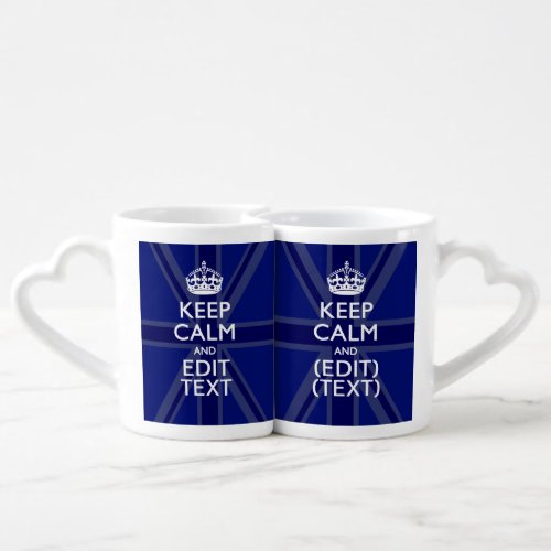 Midnight Blue Keep Calm Have Your Text Union Jack Coffee Mug Set