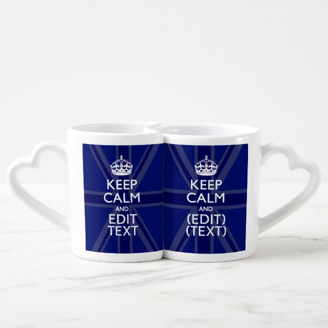 Midnight Blue Keep Calm Have Your Text Union Jack Coffee Mug Set (Back Nesting)