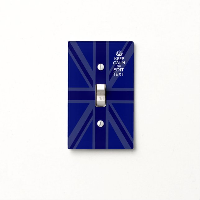 Midnight Blue Keep Calm Have Your Text Union Jack Light Switch Cover (In Situ)