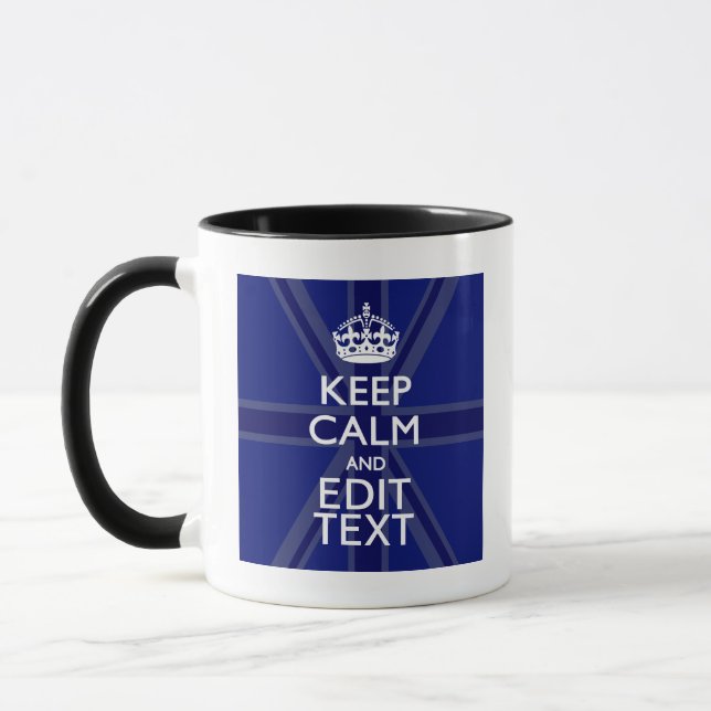 Midnight Blue Keep Calm Have Your Text Union Jack Mug (Left)