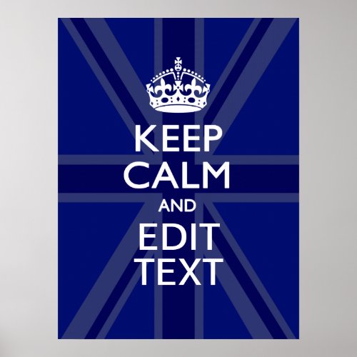 Midnight Blue Keep Calm Have Your Text Union Jack Poster