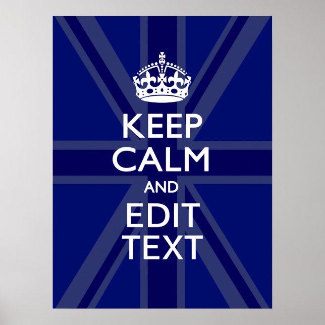 Midnight Blue Keep Calm Have Your Text Union Jack Poster (Front)