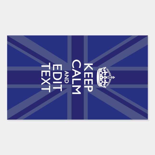 Midnight Blue Keep Calm Have Your Text Union Jack Rectangular Sticker (Front)