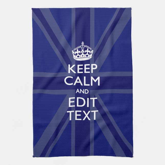 Midnight Blue Keep Calm Have Your Text Union Jack Towel (Vertical)