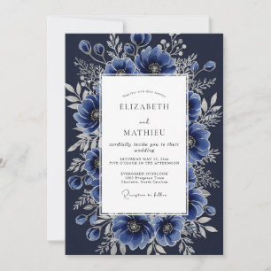 Midnight Blue Lavish Winter Wedding Invitation