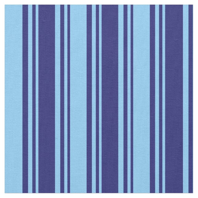 Midnight Blue & Light Sky Blue Pattern of Stripes Fabric (Close Up)