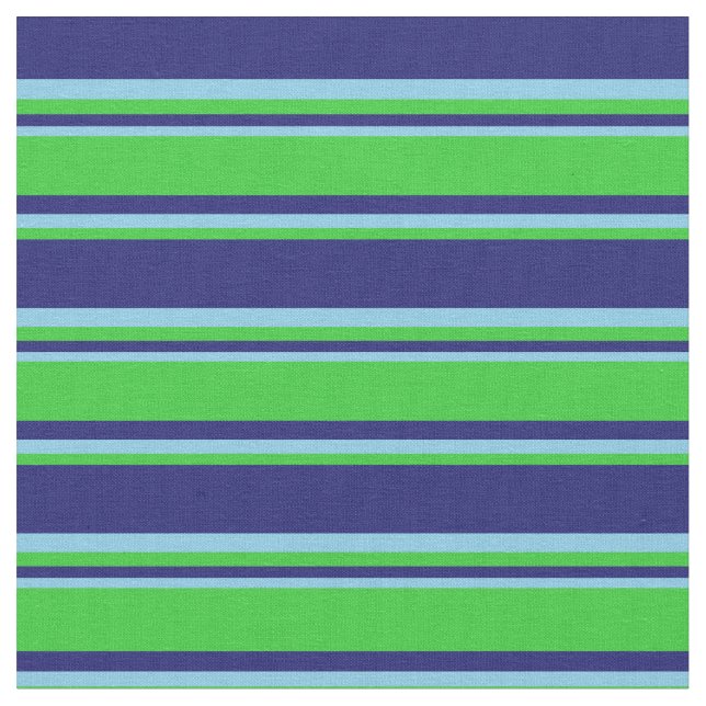 Midnight Blue, Lime Green, and Sky Blue Lines Fabric (Close Up)
