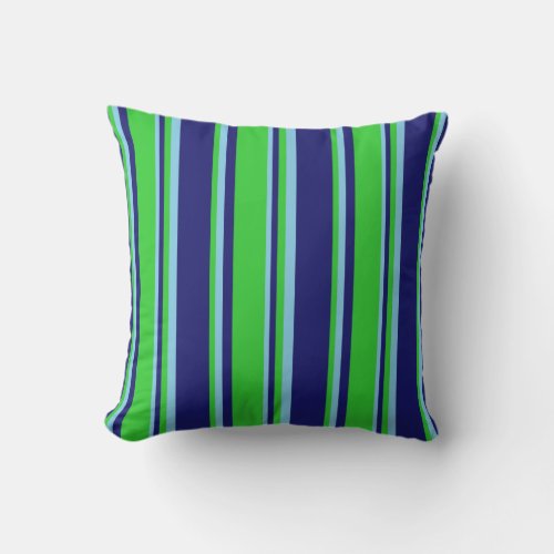 Midnight Blue Lime Green and Sky Blue Lines Throw Pillow