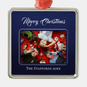 Midnight Blue Merry Christmas Photo Ornament