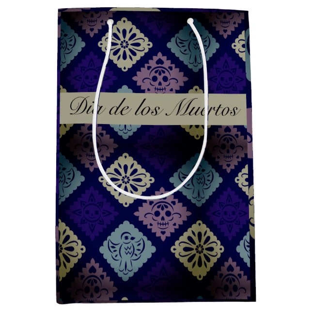 Midnight Blue Mexican Folk Art Pattern Medium Gift Bag (Front)