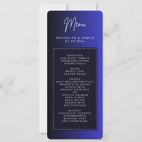 Midnight Blue Minimal Wedding Menu Cards
