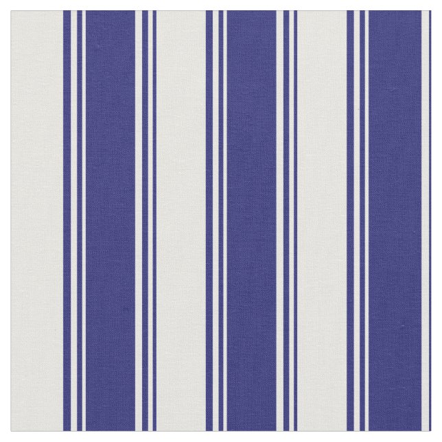 Midnight Blue & Mint Cream Colored Stripes Fabric (Close Up)