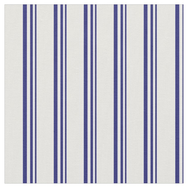 Midnight Blue & Mint Cream Colored Stripes Fabric (Close Up)