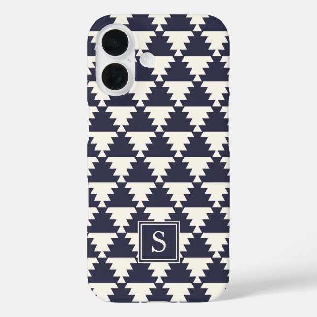 Midnight Blue Modern Aztec Geometric Monogram Case-Mate iPhone Case (Back)