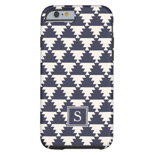 Midnight Blue Modern Aztec Geometric Monogram Tough iPhone 6 Case