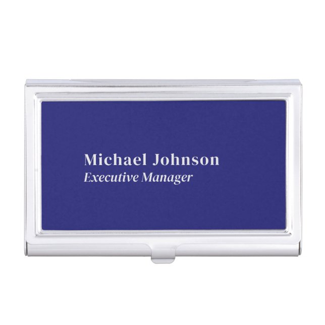 Midnight blue modern professional minimalist pro business card case (Front)