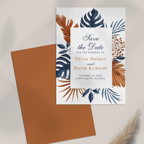 Midnight Blue Monstera Save the Date Card