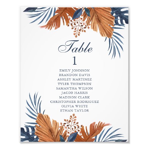 Midnight Blue Monstera Seating Chart Print