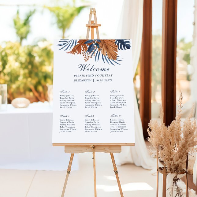 Midnight Blue Monstera Wedding Seating Chart Foam Board (Midnight Blue Monstera Seating Chart Foam Board)