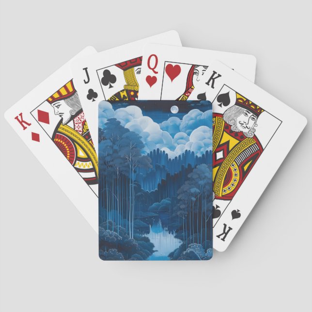 Midnight Blue Moon Forest Poker Cards (Back)